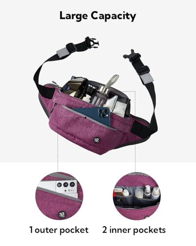 WATERFLY Fanny Pack Waist Bag: Large Crossbody Fannie Bum Belt Bag Hip Phanny Pack for Men Women Outdoor Sport Hiking Traveling Walking - color: Purple
