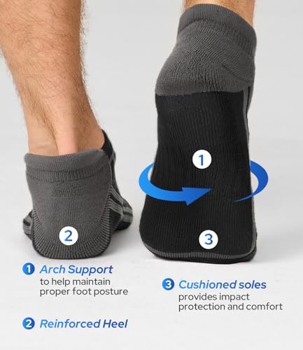 BAMBOO COOL Mens Athletic Ankle Socks Moisture Wicking Cushioned 8 Pack - color: 6a-black*3 Grey*3, size: Large