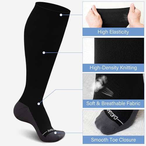 CaiDieNu Plus Size Compression Socks: Wide Calf Compression Socks for Women and Men Knee High Pregnant Nurses Running Travel