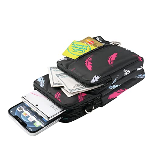 Women Small Crossbody Bag Cell Phone Purse Shoulder Pouch Armband Wallet Case Handbag for iPhone Samsung Google Pixel - color: Feather
