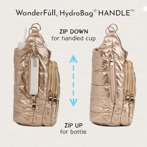 WanderFull Original HydroBag HANDLE®, 40 oz Water Bottle Holder w/Strap - color: Gold Shiny