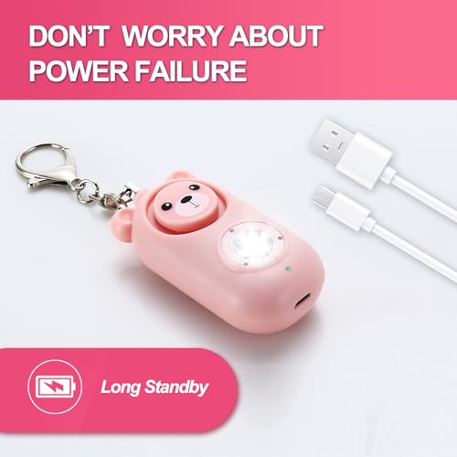 Personal Alarm for Women – 130dB Loud Rechargeable with Led Strobe Light, Self Defense Safety Alarm Keychain for Kids Elderly, Safe Sound Emergency Siren in Danger - color: Pink