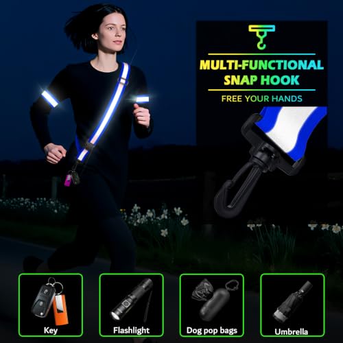 Reflective Walking Gear at Night, High Visibility Safety Reflective Sash Belt and 2-Pack Armband Set, Night Running Safety Gear for Women Men Kids - color: Blue