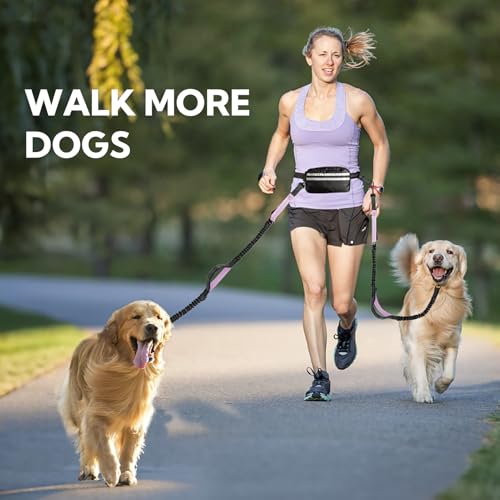 Hands Free Dog Leash for Two Dogs Walking, Running - color: Black/Purple, size: Large