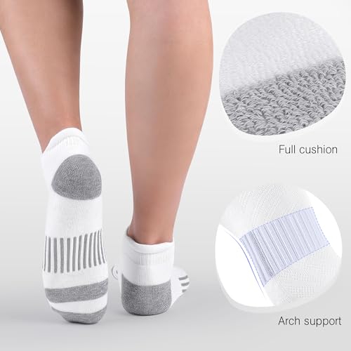 Felicigeely Athletic Running Ankle Socks Cushioned Low Cut Men Women 6 Pack - color: White+grey Stripe, size: 12-14