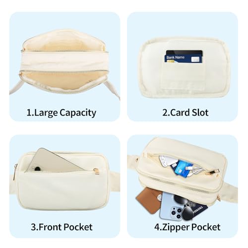 Fashion Fanny Bag-Waist Pack With Adjustable Belt Bag-Unisex Crossbody Pack For Travel Running Hiking-Beige - color: 3-Zipper Beige
