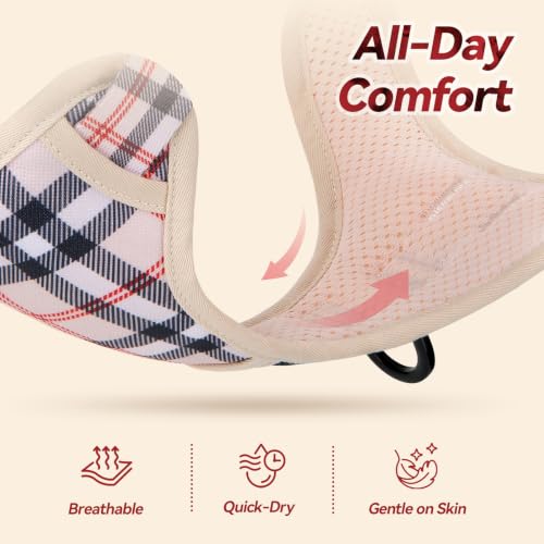 PoyPet Plaid Dog Harness Small, No Pull Vest with Front Clip & Neck Buckle - color: Checkered Beige, size: S