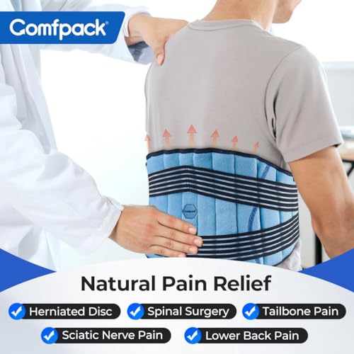 Comfpack Ice Pack for Back Pain Relief, 2 Hours Long Lasting Coldness Ice & Compression Therapy Flexible Lower Back Ice Pack Wrap for Injuries, Lumbar Surgery, Sciatica, Coccyx Pain