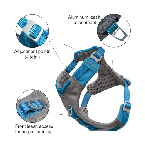Kurgo Journey Air Dog Harness - Secure Fit for Active Dogs - Padded Chest - Lightweight Ripstop Fabric - Breathable Mesh - Reflective Trim - Back Assist Handle - Blue - X-Small - color: Blue, size: X-Small