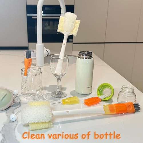2 Pcs Water Bottle Brush Cleaner Set, 5 in one Bottle Cleaning Brush - color: Orange