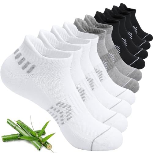 floconssy Ankle Socks for Women, Bamboo Viscose Cushioned Running Socks - color: 5 Pairs (2black+2white+1grey), size: 6-9