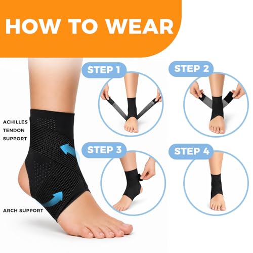 Ankle Brace Compression Sleeve for Sprained, Arch Pain, Sports (Black, Large) - size: Large