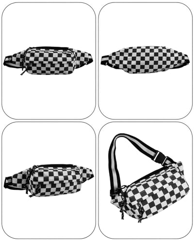 AIBEARTY Fashion Fanny Pack Small Checkered Waist Pack Belt Waist Bag Pack Pouch with Adjustable Strap for Sport Running,Camping,Trip - color: Black Check Pattern