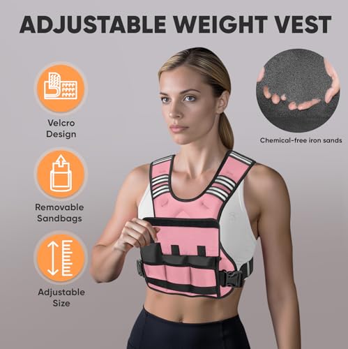 APEXUP Adjustable Weighted Vest, 4-10lb/12-18lb/20-32lb Vest with 6 Ironsand Weights and Large Pocket, Weight Vest for Men Women Strength Training, Running, Walking - color: Pastel Pink, size: 4-10lbs