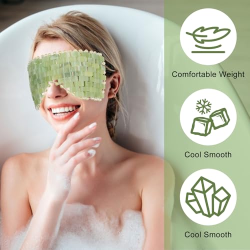 4 Pcs Jade Eye Mask & Skin-Safe Glass Facial Massage Tool, Jade Cooling Mask & Gua Sha Therapy Roller for Skincare Relieve Puffiness, Anti-Aging, Stress Relief - color: Pink