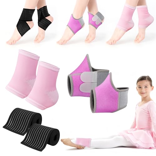 6 PCS Kids Ankle Brace Set, Ankle Support Wraps, Knitted Ankle Sleeve Sock for Sprains, Injuries and Active Play for Daily Wear, Injury Prevention (Small) - color: Pink