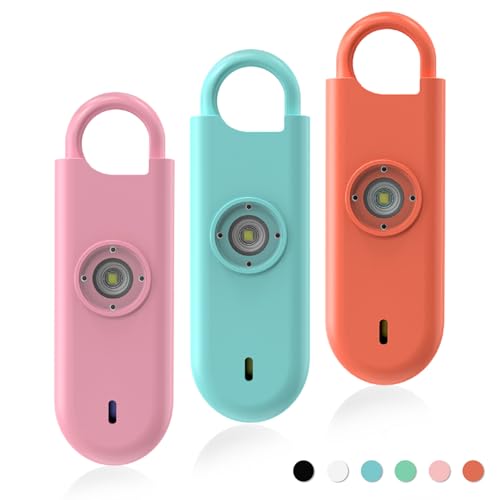 Fauxomor 140dB Personal Safety Alarm for Women 3pack Self Defense Keychain - color: Blue+Pink+Orange