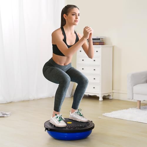 VEVOR Half Exercise Ball Trainer, 23/26 inch Balance Ball Trainer, 1500lbs Capacity Stability Ball, Yoga Ball with Resistance Bands & Foot Pump, Strength Fitness Ball for Home Gym Full Body Workout - color: 26" Ripple Blue