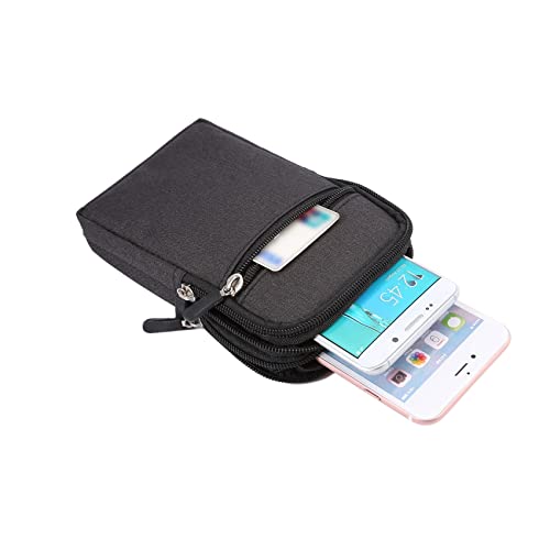 Small Cell Phone Holster with Belt Loop, Men Mobile Phone Belt Clip Pouch, Men's Bag Zippered Phone Belt Holder Phone Case with Clip Bumbag Protector Waist Pouch Wallet with Carabiner Hook Belt Loop - color: Black