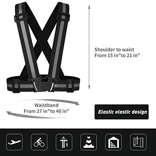 2 pcs Reflective Vest, Adjustable High Visibility Reflective Safety Straps Gear for Run, Cycling,Pet Walking - color: Black