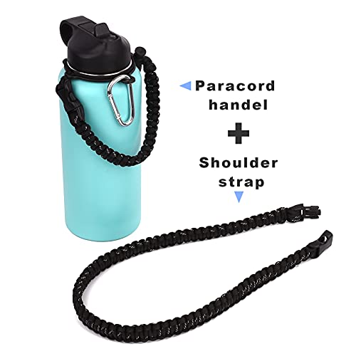 Wongeto Paracord Handle Carrier Holder with Shoulder Strap,Compatible with Hydro Flask Wide Mouth Water Bottles - color: Black 1