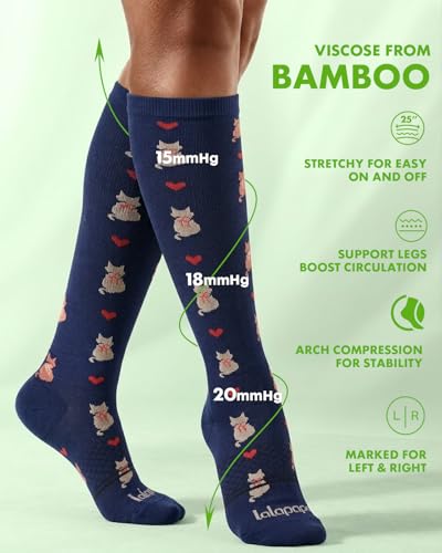 Bamboo Viscose Compression Socks for Women - color: Cat Silhouette, size: Small-Medium