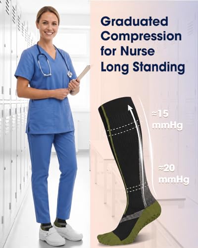 Compression Socks with Grips for Women Toe Pilates Socks Grippy Socks Woman Hospital Non Slip for Pregnancy Nurse - color: A03-Five Toe-Black/Coffee