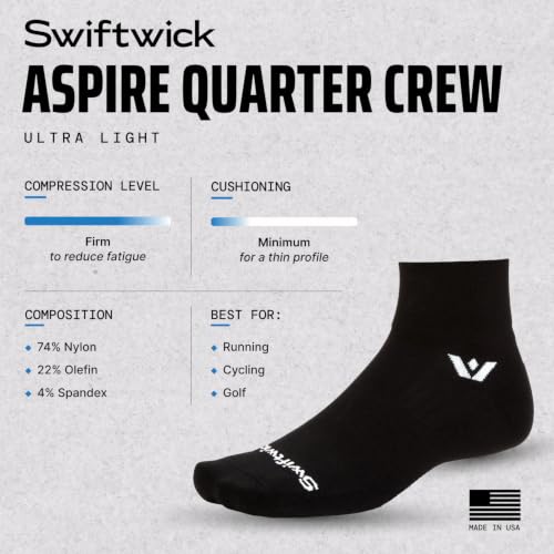 Swiftwick ASPIRE Quarter Crew Socks, Running & Cycling, Men & Women - color: (3 Pairs) Oatmeal, size: X-Large