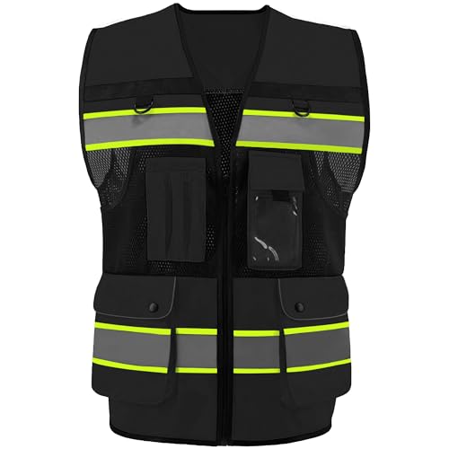 Safety Vest High Visibility Reflective Construction Vest for Men - color: Black, size: X-Large