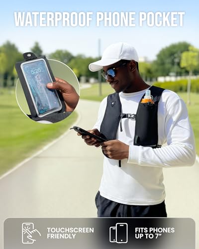 Running Vest for Women Men-Reflective Running Hydration Vest with 500ml Soft Water Bottle, Phone Holder, 2 LED Lights USB Rechargeable-7 Pockets Runners Backpack Marathon - size: Medium-Large