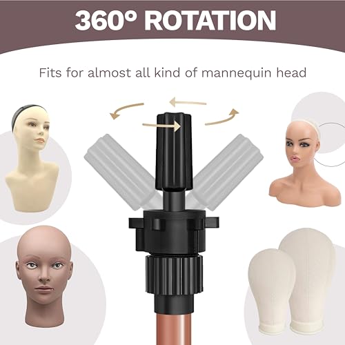 ZQIAN BEAUTY Wig Stand Tripod 50 Inch Metal Wig Mannequin Head Tripod Stand For Hairdressing Training Head Adjustable Wig Tripod Stand with Tool Tray (Latte, Mannequin Head Not Included) - color: Latte, size: 50 Inch