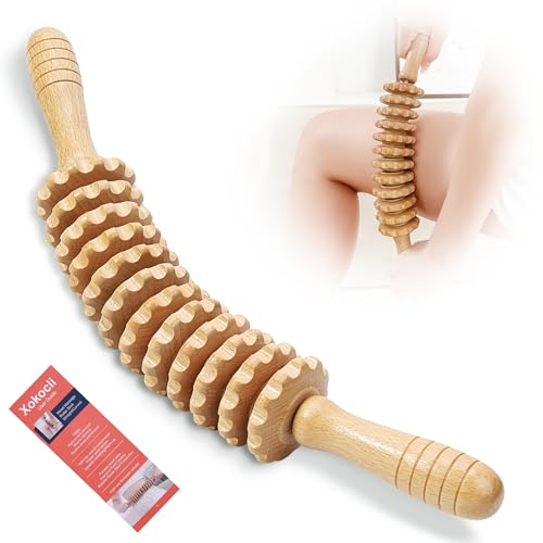 Cellulite Massage Tool Wood Therapy Massage Tools Fascia Blaster Mucle Roller Lymphatic Drainage Massager Deep Tissue Massage Stick for Legs Thighs Relief Recovery(White 12-Wheel) - color: Nude 12-wheel