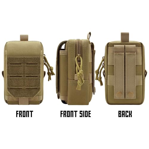 Molle Phone Pouch, 2 Piece 1000D Laser-Cut Tactical Small Molle Admin Pouch, Hook & Loop Heavy Duty Belt Molle Pouches for Belt Backpack Vest - color: 1 Piece Tan