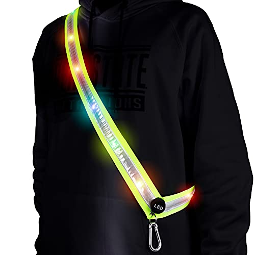 LED Night Running Gear High Visibility LED Flashing Sash Outdoor Running Cycling Hiking Jogging Rechargeable Illuminating Gear for Men and Women Night Safety Walking - color: Green