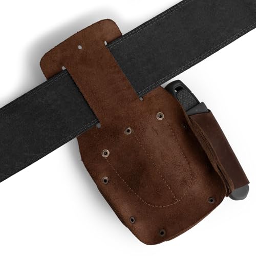 Hide & Drink, Tape & Knife Holder, Marking and Measuring Pouch, Tool Case, Screwdriver Holster, Pocket Belt Pouch, Full Grain Leather, Handmade - color: Bourbon Brown