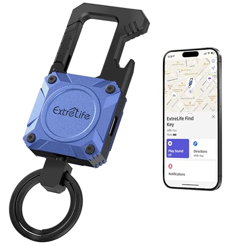 ExtreLife Keychain, Works with Apple Find My, Bottle Opener, Carabiner Car Key Chains with Gps Tracker - color: Glacier Blue