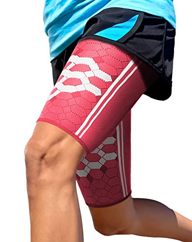 Sparthos Thigh Compression Sleeves, Quad Wrap, Hamstring Brace - Pink-XL - color: Flamingo Pink