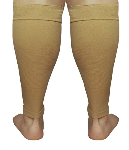 Runee Extra Wide Calf Compression Sleeve - Leg Support For Wide Calves, Compression Sleeve For Calf Pain & Shin Splint, Relief Swelling, Varicose Veins, DVT (Beige) - color: Beige