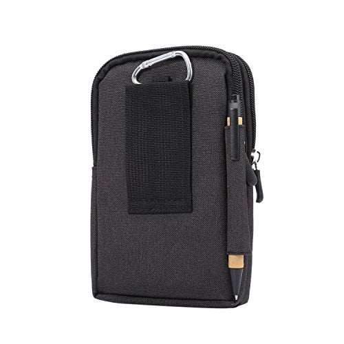 Small Cell Phone Holster with Belt Loop, Men Mobile Phone Belt Clip Pouch, Men's Bag Zippered Phone Belt Holder Phone Case with Clip Bumbag Protector Waist Pouch Wallet with Carabiner Hook Belt Loop - color: Black