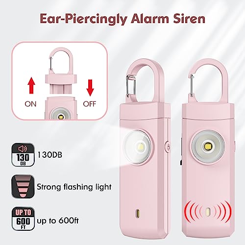 Rechargeable Personal Alarm for Women - Christmas Birthday Gifts for Women, Daughter, College Student, Teen Girl, Elders, Kids, Siren Alarm, USB Charging, Pink - color: Pink