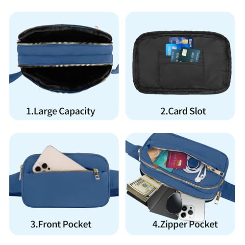 Fashion Fanny Bag-Waist Pack With Adjustable Belt Bag-Unisex Crossbody Pack For Travel Running Hiking-Blue - color: 3-Zipper Blue