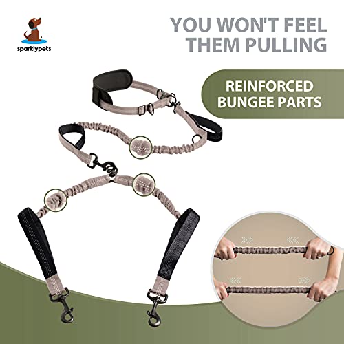 SparklyPets Hands Free Dual Dog Leash, Medium & Large (Brown) - color: Brown, size: 2 dogs M/L