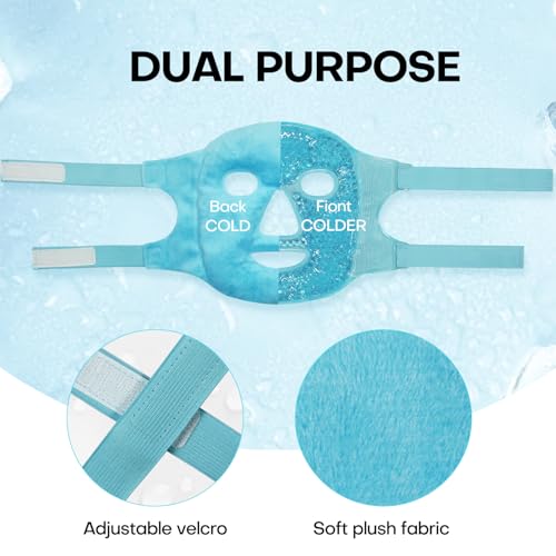 ZNÖCUETÖD Cold Face Ice Mask Facial Ice Pack Cooling Mask with Storage Bag - color: Blue