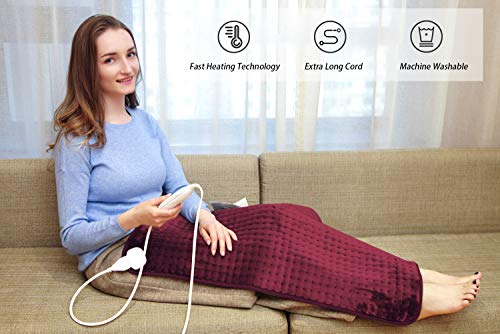 Ruqiji 17''x33'' XXXL King Size Heating Pad with 10 Temperature Settings, Pain Relief for Back/Neck/Shoulders/Menstrual Pain/Leg Cramp(Red) - color: Red