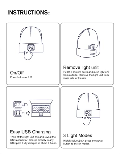 LED Beanie with The Light, Unisex Gifts for Men Dad Husband Him - color: Brown