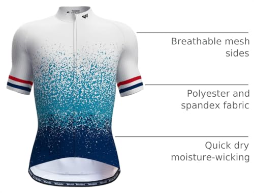 Lo.gas Cycling Jersey Men Short/Long Sleeve Bike Biking Shirts Full Zip with Pockets Road Bicycle Clothes - color: 04 Gradient White Blue, size: Large