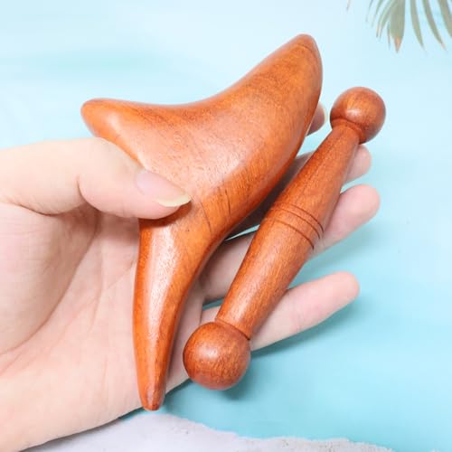 Honbay 2PCS Reflexology Tools Wood Body Massage Tools Triangle Massager Wooden Gua Sha Board Scraping Board Foot Massage Stick Tool Head Neck Hand Waist Calf Leg Foot Massager (Rosewood) - color: Rosewood