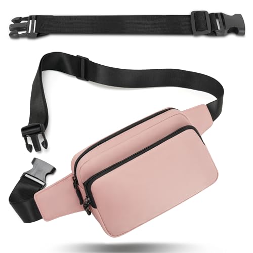 Fanny Pack Nylon Mini Belt Bag Everywhere Belt Bag for Women Water Repellent Waist Packs Crossbody Bags with Adjustable Strap - color: Pink