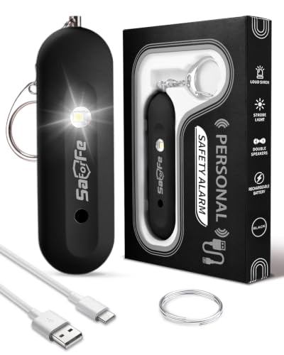 Personal Safety Alarm for Women - Waterproof Rechargeable Security Alarm - 140dB Extra Loud Siren with SOS Strobe Light - Self Defense Keychain for Women Girls Teens Seniors(Black) - color: Black