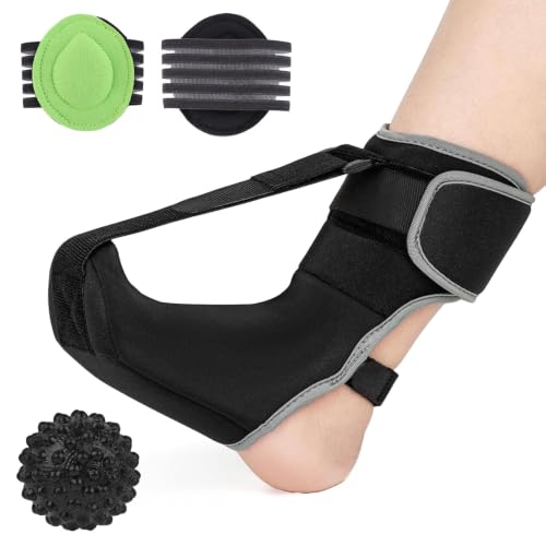 Plantar Fasciitis Night Splint with Massage Ball and Arch Support, Adjustable Achilles Tendonitis Brace Relief, Planter Facetious Support Sock for Women (9-12.5) Men (8-11.5) -Gray - color: Medium-Gray